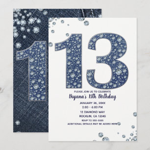 Denim & Diamonds Bling Glitter 13e 13 Verjaardag Kaart