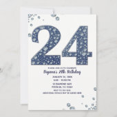 Denim & Diamonds Bling Glitter 24 24ste Verjaardag Kaart (Voorkant)
