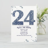 Denim & Diamonds Bling Glitter 24 24ste Verjaardag Kaart (Staand voorkant)
