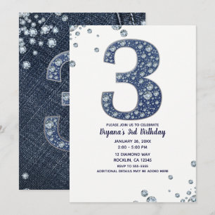 Denim & Diamonds Bling Glitter 3e 3 Verjaardag Kaart