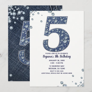 Denim & Diamonds Bling Glitter 5e 5 Verjaardag Kaart