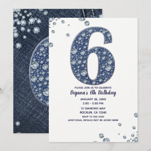 Denim & Diamonds Bling Glitter 6de 6 Verjaardag Kaart
