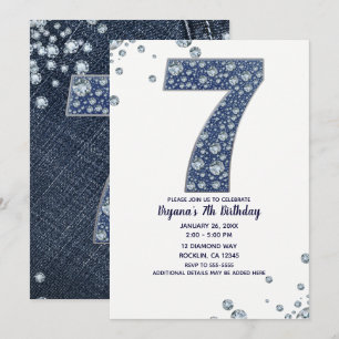 Denim & Diamonds Bling Glitter 7e 7 Verjaardag Kaart