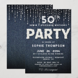 Denim Diamonds Bling Glitter Classy Birthday Party Kaart
