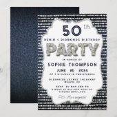 Denim Diamonds Bling Glitter Lijst Birthday Party Kaart (Voorkant / Achterkant)