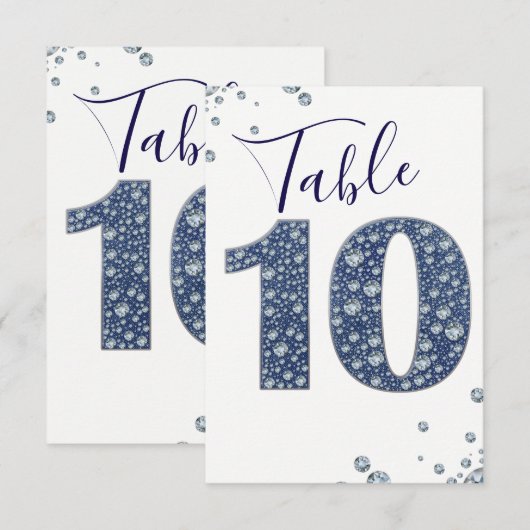 Denim & Diamonds Bling Glitter Tafelkaart 10 TEN Kaart (Voorkant / Achterkant)