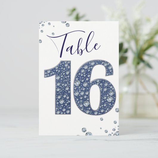 Denim & Diamonds Bling Glitter Tafelkaart 16 Kaart (Staand voorkant)