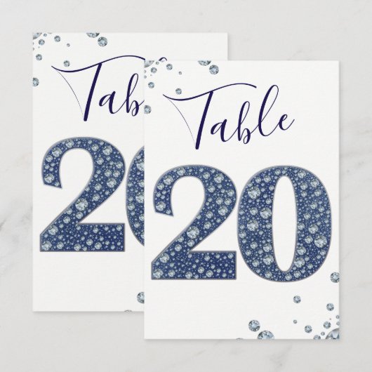 Denim & Diamonds Bling Glitter Tafelkaart 20 Kaart (Voorkant / Achterkant)