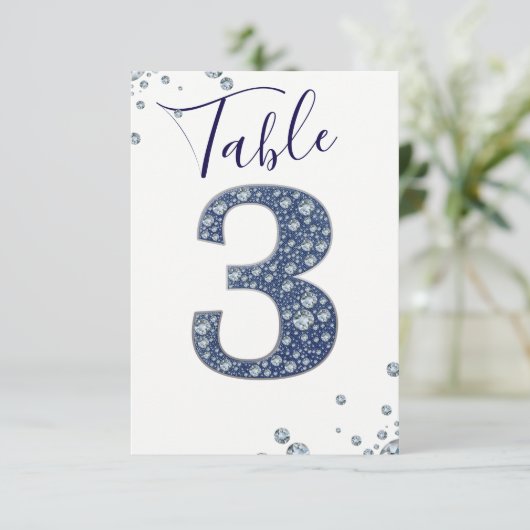 Denim Diamonds Bling Glitter Tafelkaart 3 DRIE Kaart (Staand voorkant)