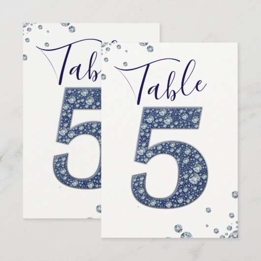 Denim & Diamonds Bling Glitter Tafelkaart 5 Vijf Kaart (Voorkant / Achterkant)