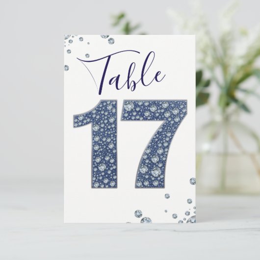 Denim & Diamonds Bling Glitter Tafelnummer 17 (Staand voorkant)