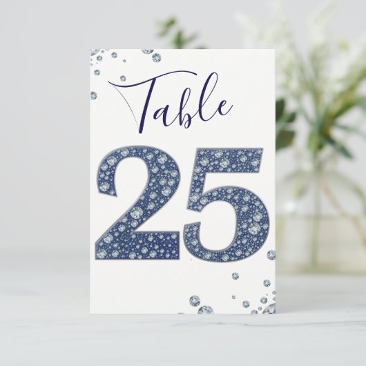 Denim & Diamonds Bling Glitter Tafelnummer 25 (Staand voorkant)