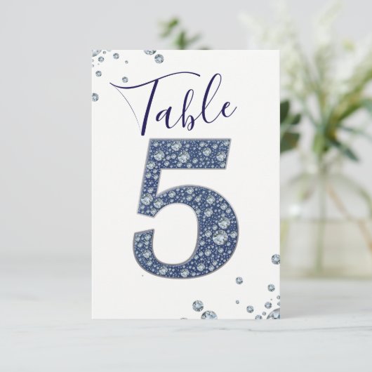 Denim & Diamonds Bling Glitter Tafelnummer 5 Vijf (Staand voorkant)