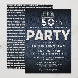 Denim Diamonds Bling Glitter Tiara Birthday Party Kaart