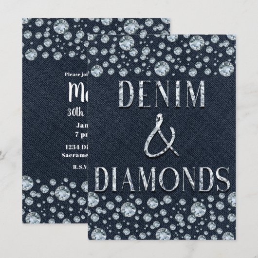 Denim & Diamonds Bling Glitter Verjaardagsfeest Gl Kaart (Voorkant / Achterkant)