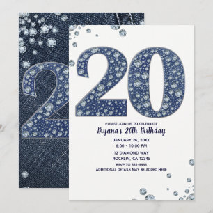 Denim & Diamonds Bling Glitters 20TH 20e Verjaarda Kaart