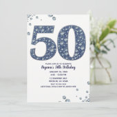 Denim & Diamonds Bling Glitters 50TH 50 Verjaardag Kaart (Staand voorkant)
