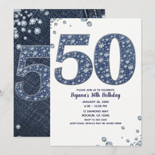 Denim & Diamonds Bling Glitters 50TH 50 Verjaardag Kaart