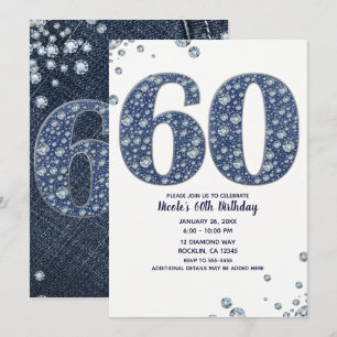 Denim & Diamonds Bling Glitters 60TH 60 Verjaardag Kaart