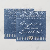 Denim & Diamonds Bling Hart Sweet 16 Feestje Kaart (Voorkant / Achterkant)