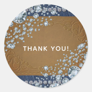 Denim & Diamonds Bling Leather Jeans Trendy Favor Ronde Sticker