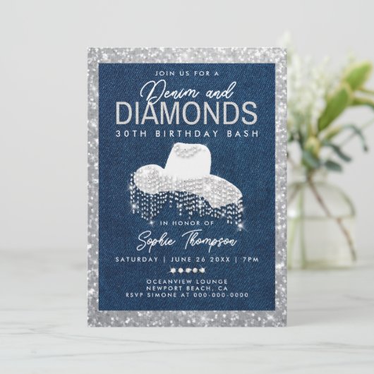 Denim Diamonds Bling Lijst 30ste verjaardagsfeest Kaart (Staand voorkant)