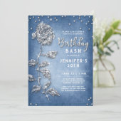 Denim Diamonds Bling Roos Wit Blauw 30e Verjaardag Kaart (Staand voorkant)