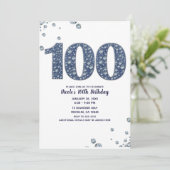 Denim & Diamonds Bling Schitter 100TH 100 Verjaard Kaart (Staand voorkant)