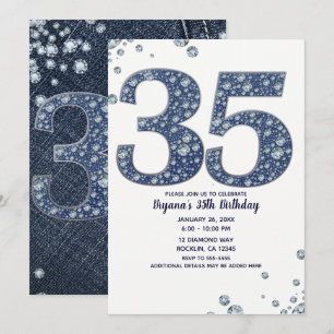 Denim & Diamonds Bling Schitter 35e 35 Verjaardag Kaart