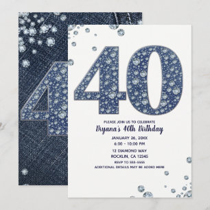 Denim & Diamonds Bling Schitter 40e 40 Verjaardag Kaart