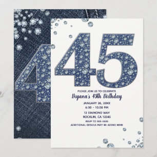 Denim & Diamonds Bling Schitter 45e 45 Verjaardag Kaart