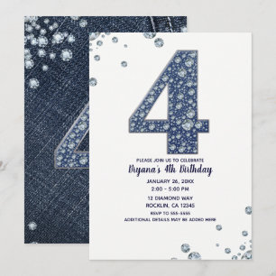 Denim & Diamonds Bling Schitter 4e 4 Verjaardag Kaart