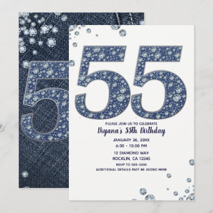 Denim & Diamonds Bling Schitteren 55e 55 Verjaarda Kaart