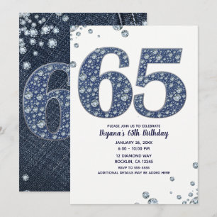 Denim & Diamonds Bling Schitteren 65e 65 Verjaarda Kaart