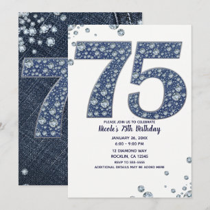 Denim & Diamonds Bling Schitteren 75e 75 Verjaarda Kaart