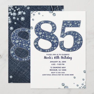 Denim & Diamonds Bling Schitteren 85ste 85 Verjaar Kaart
