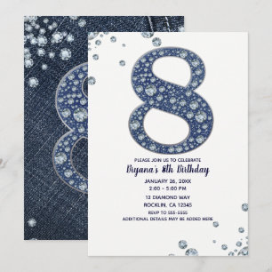 Denim & Diamonds Bling Schitteren 8e 8 Verjaardag Kaart