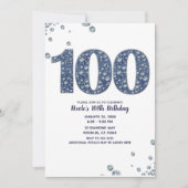 Denim & Diamonds Bling Sparkle 100TH 100 Birthday Kaart (Voorkant)