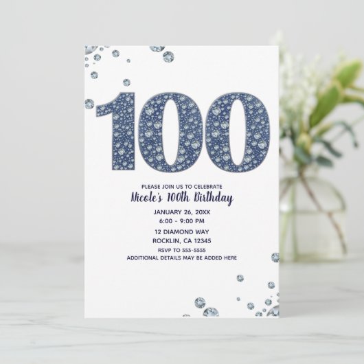 Denim & Diamonds Bling Sparkle 100TH 100 Birthday Kaart (Staand voorkant)