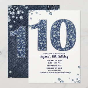 Denim & Diamonds Bling Sparkle 10e 10 Verjaardag Kaart
