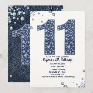 Denim & Diamonds Bling Sparkle 11e 11 Verjaardag Kaart