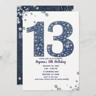 Denim & Diamonds Bling Sparkle 13th 13 Birthday Kaart