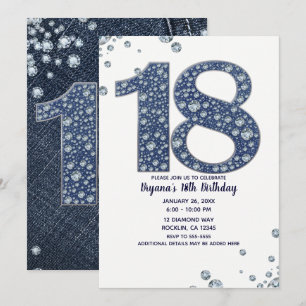Denim & Diamonds Bling Sparkle 18TH 18 Verjaardag Kaart