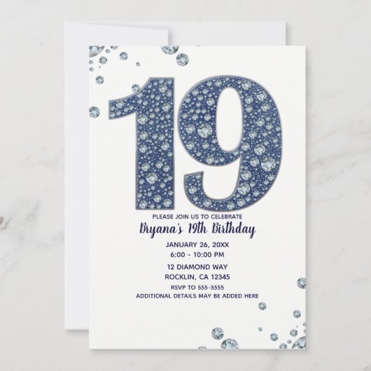 Denim & Diamonds Bling Sparkle 19th 19th Birthday Kaart (Voorkant)