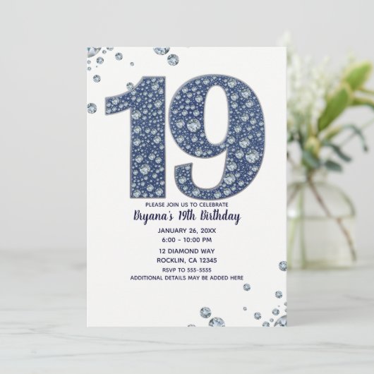 Denim & Diamonds Bling Sparkle 19th 19th Birthday Kaart (Staand voorkant)