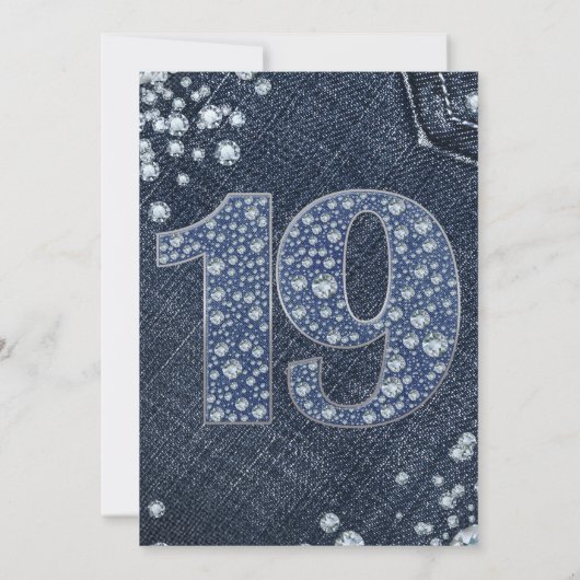 Denim & Diamonds Bling Sparkle 19th 19th Birthday Kaart (Achterkant)
