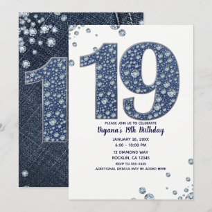 Denim & Diamonds Bling Sparkle 19th 19th Birthday Kaart