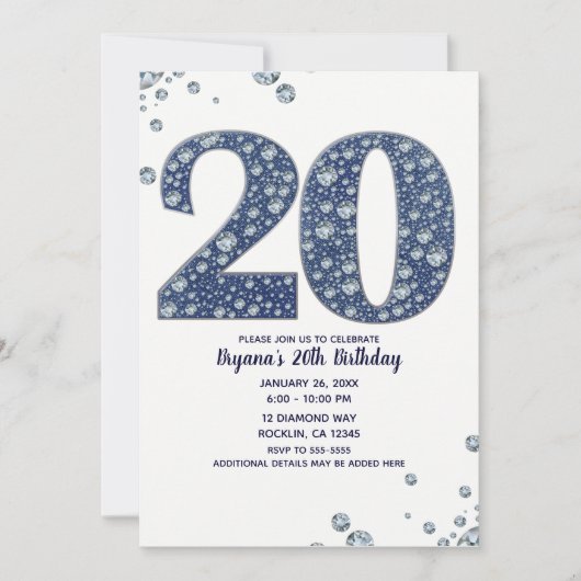 Denim & Diamonds Bling Sparkle 20TH 20 Birthday Kaart (Voorkant)