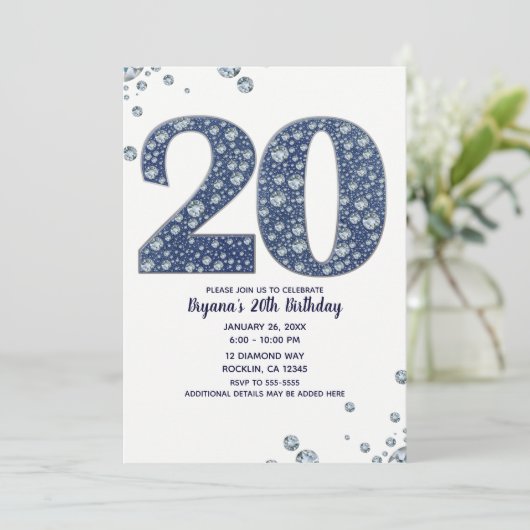 Denim & Diamonds Bling Sparkle 20TH 20 Birthday Kaart (Staand voorkant)