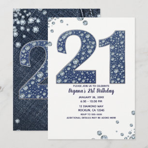 Denim & Diamonds Bling Sparkle 21st 21 Birthday Kaart